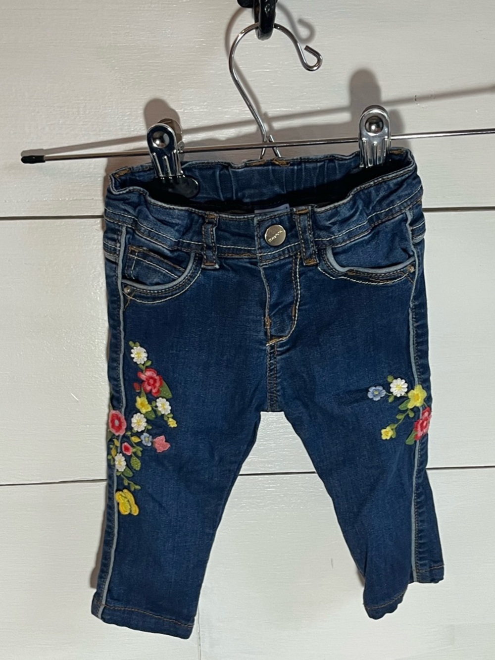 Mayoral Dark Blue Denim Jeans with Floral Embroidery